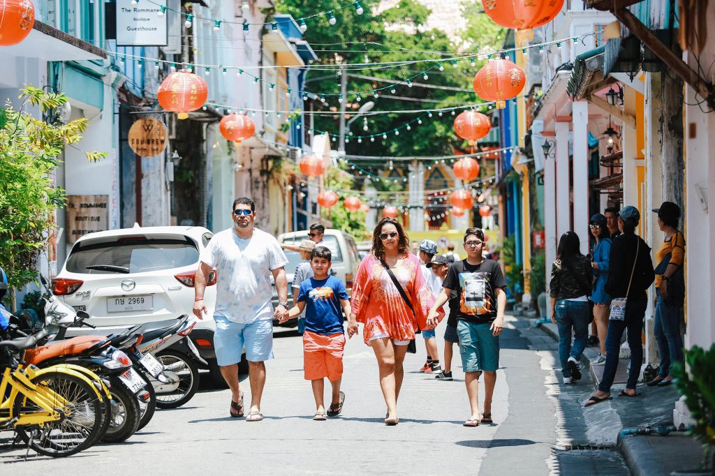 Family travel happy in phuket old town